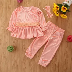 Toddler Girls Long Sleeve Solid Top & Pants & Headband Girl Wholesale