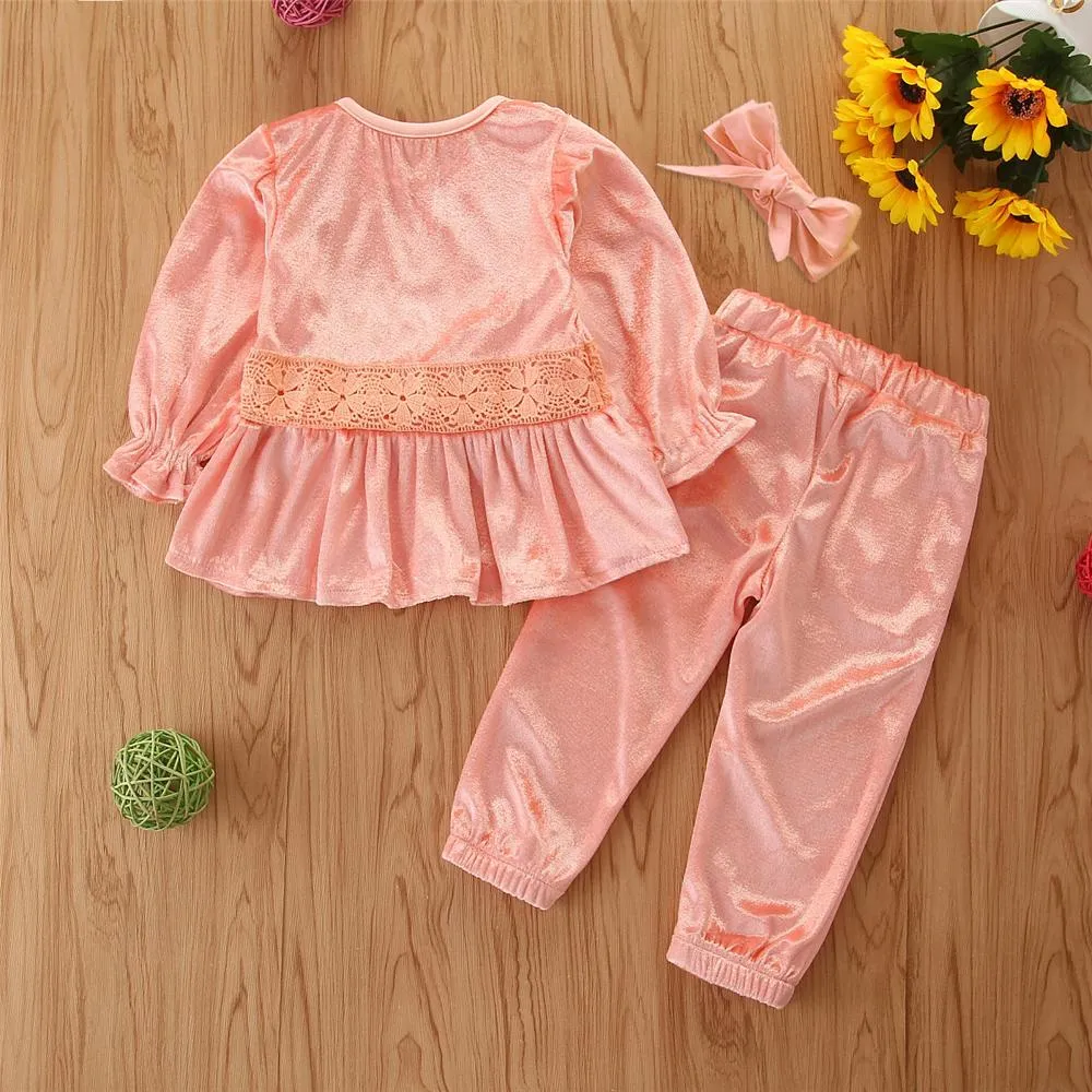 Toddler Girls Long Sleeve Solid Top & Pants & Headband Girl Wholesale
