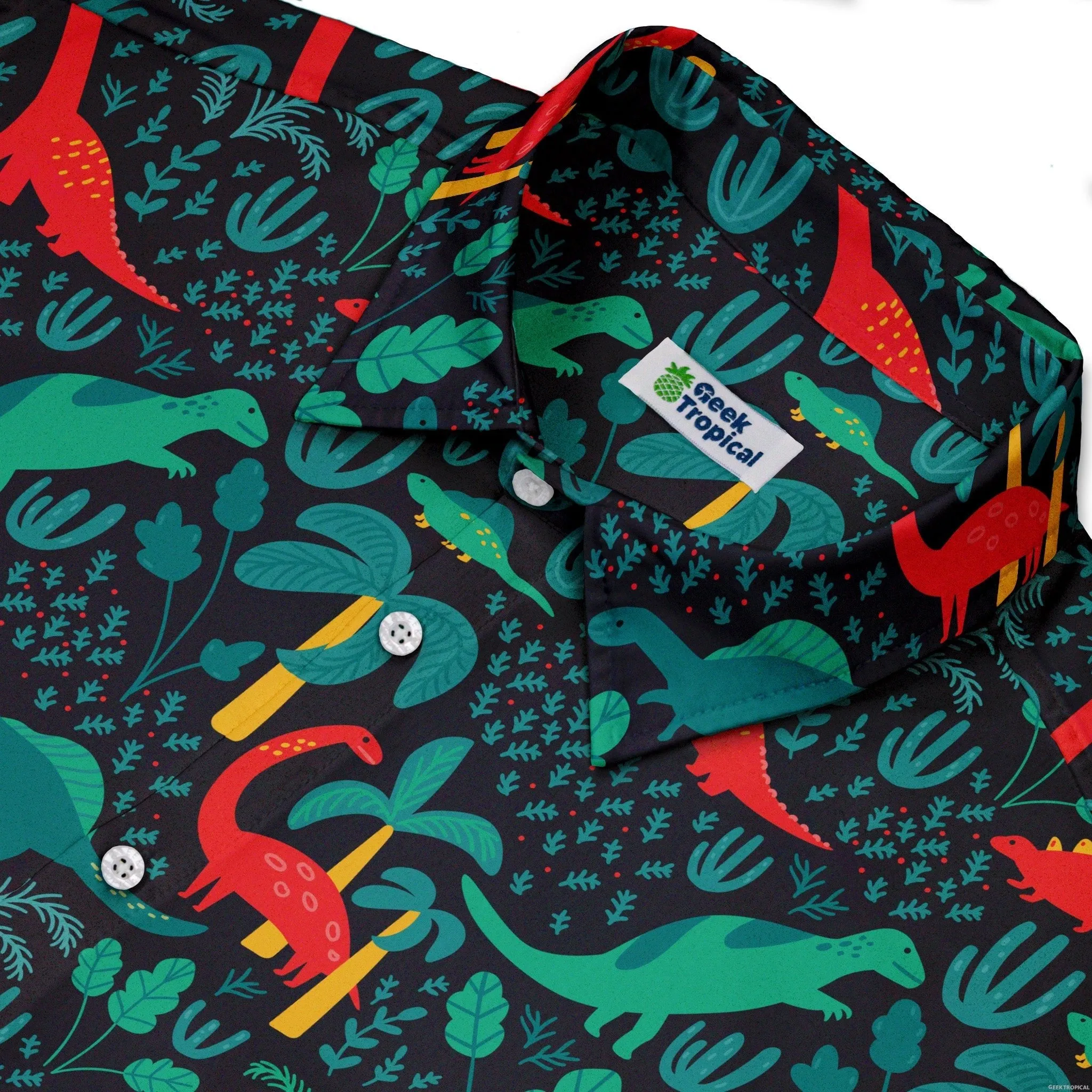 Tropical Dinosaur Green Aloha Button Up Shirt