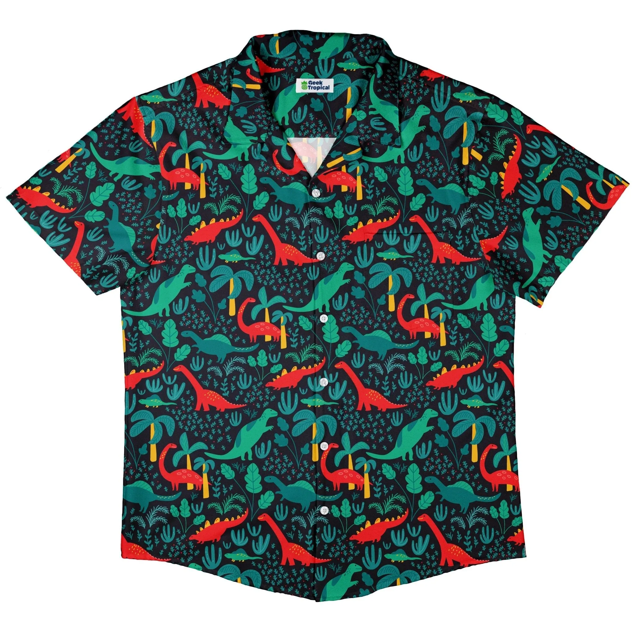 Tropical Dinosaur Green Aloha Button Up Shirt