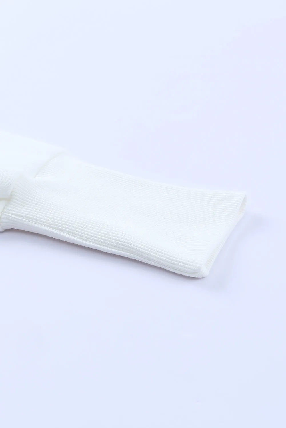 White Batwing Sleeve Pocketed Henley Hoodie