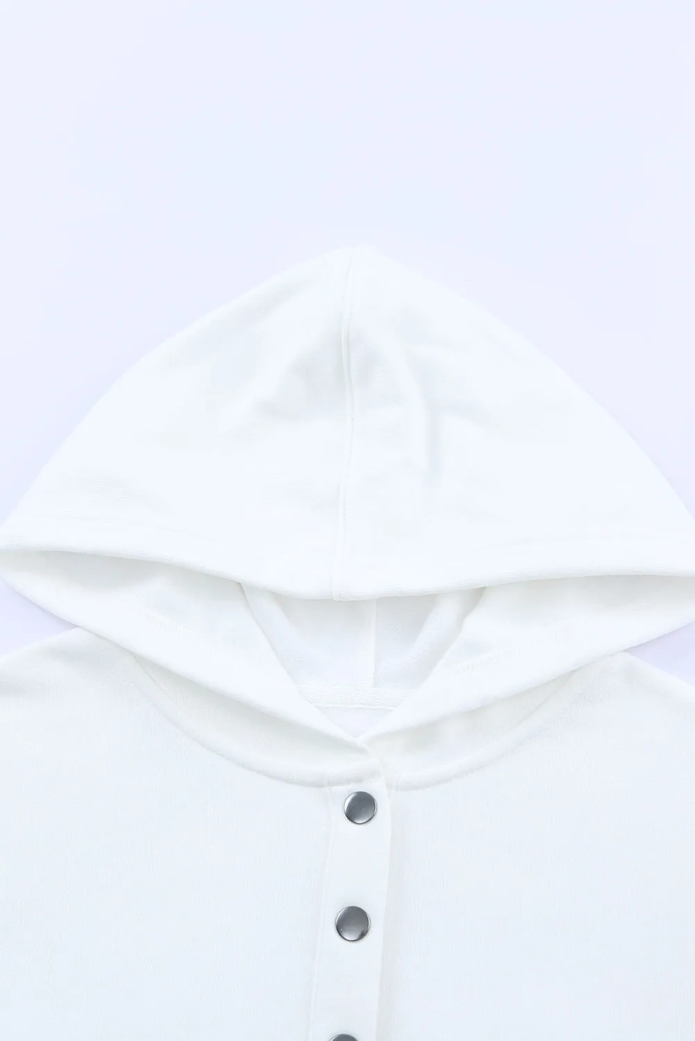 White Batwing Sleeve Pocketed Henley Hoodie