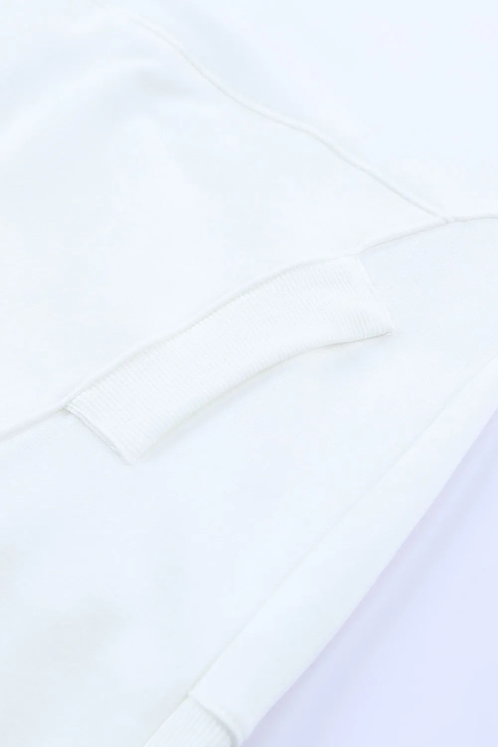 White Batwing Sleeve Pocketed Henley Hoodie