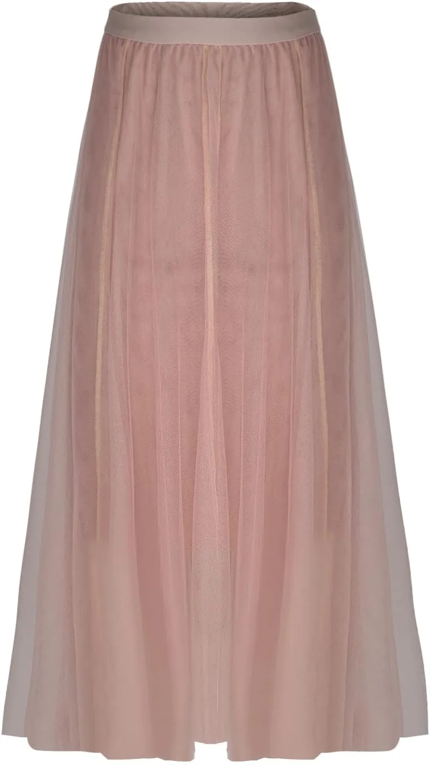 Women Flowy Tulle Swing Skirt, Elastic High Waist Tummy Control Casual A-Line Skirts Streetwear Trendy Midi Clothes