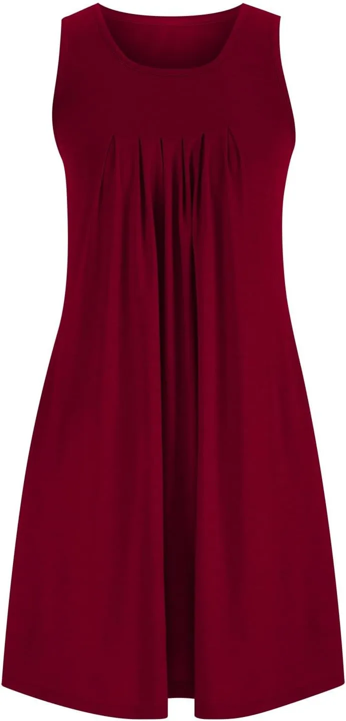 Women's 2024 Summer Casual Loose Beach Sleeveless Midi Sundress with Pockets Swing Solid Ruffle A-Line Dresses