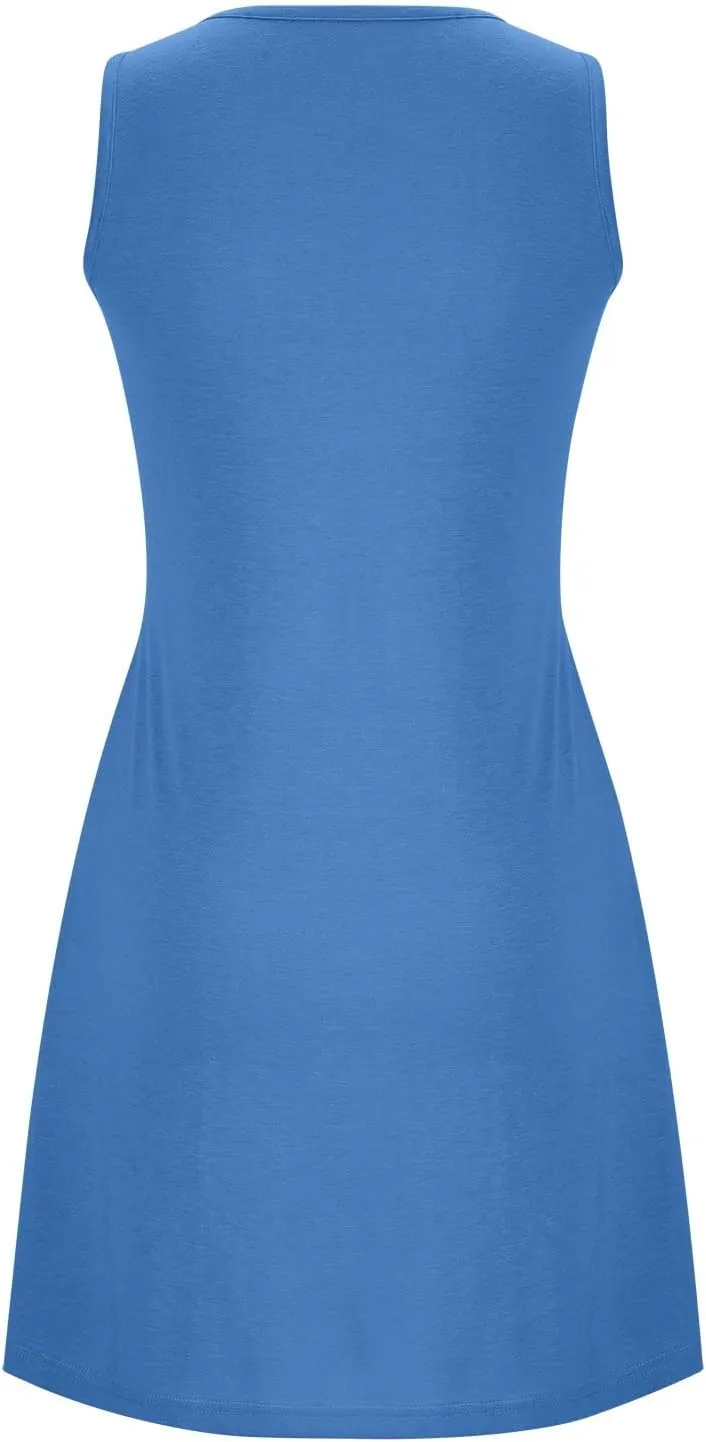 Women's 2024 Summer Casual Loose Beach Sleeveless Midi Sundress with Pockets Swing Solid Ruffle A-Line Dresses