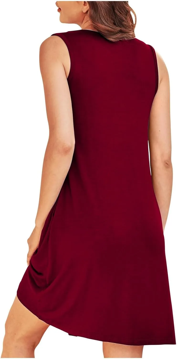 Women's 2024 Summer Casual Loose Beach Sleeveless Midi Sundress with Pockets Swing Solid Ruffle A-Line Dresses