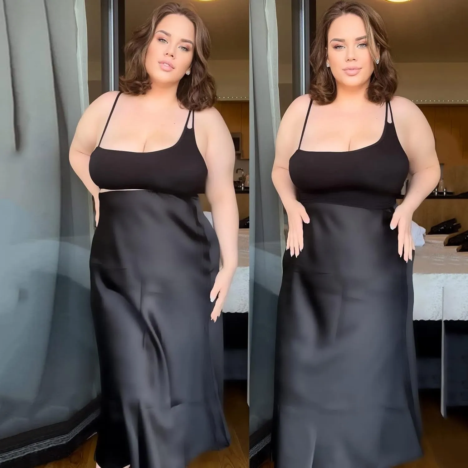 Womens High Waist Midi Skirt Casual Solid Versatile Satin Dress Fashion Elegant Knee Length Skirt Prom Party Skirts