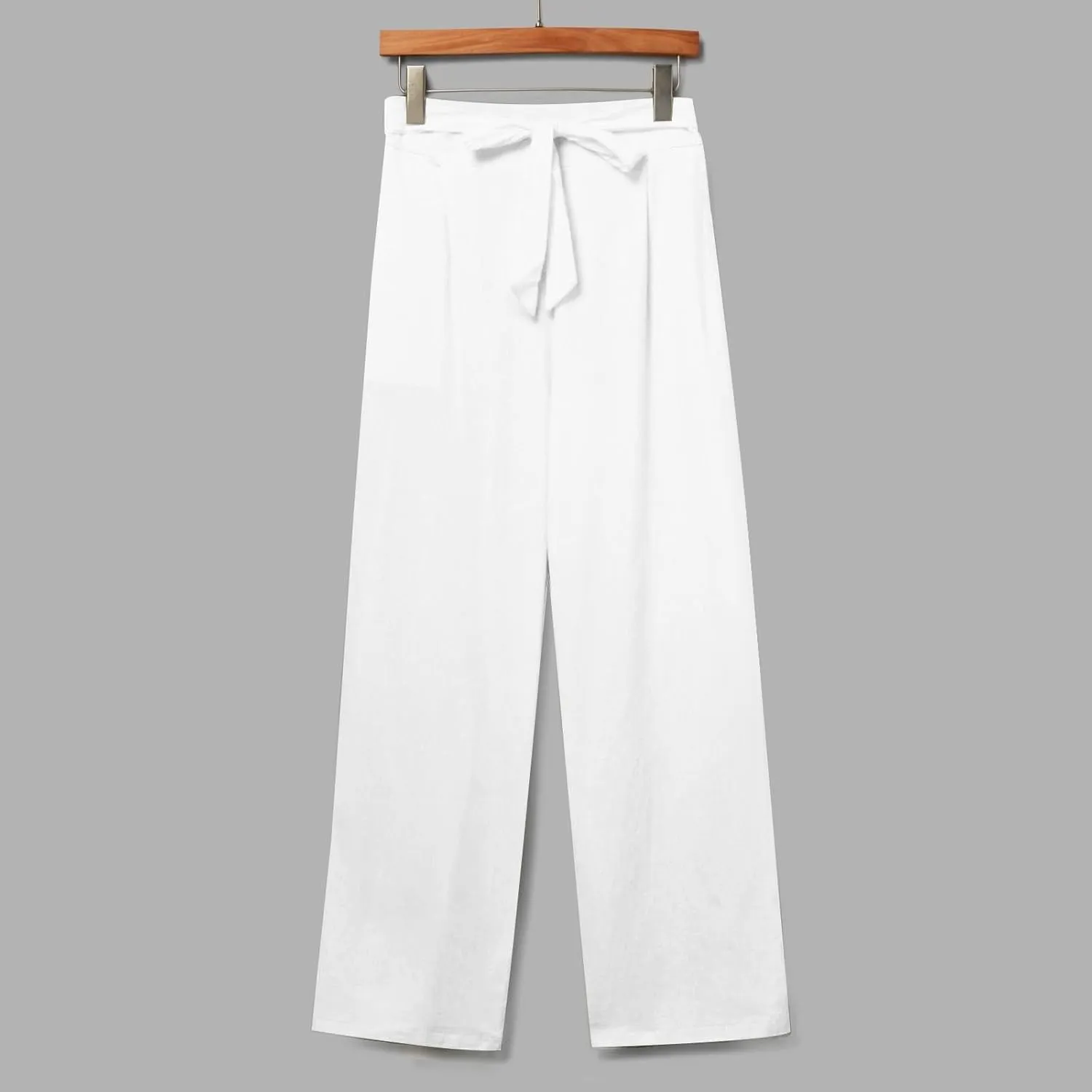 Womens Linen Cotton Pants Casual Straight Leg Work Pants with Pockets 2025 Summer Trendy Dressy Pants Tie Front Pants