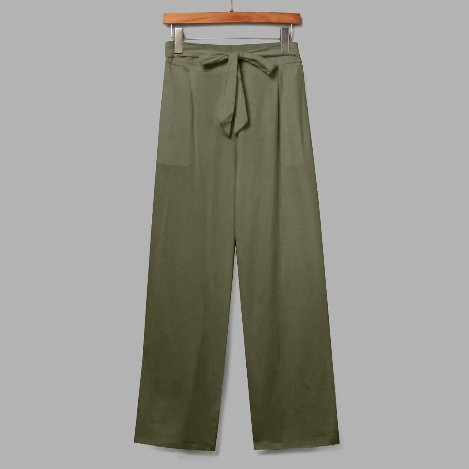 Womens Linen Cotton Pants Casual Straight Leg Work Pants with Pockets 2025 Summer Trendy Dressy Pants Tie Front Pants