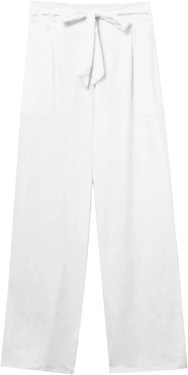 Womens Linen Cotton Pants Casual Straight Leg Work Pants with Pockets 2025 Summer Trendy Dressy Pants Tie Front Pants