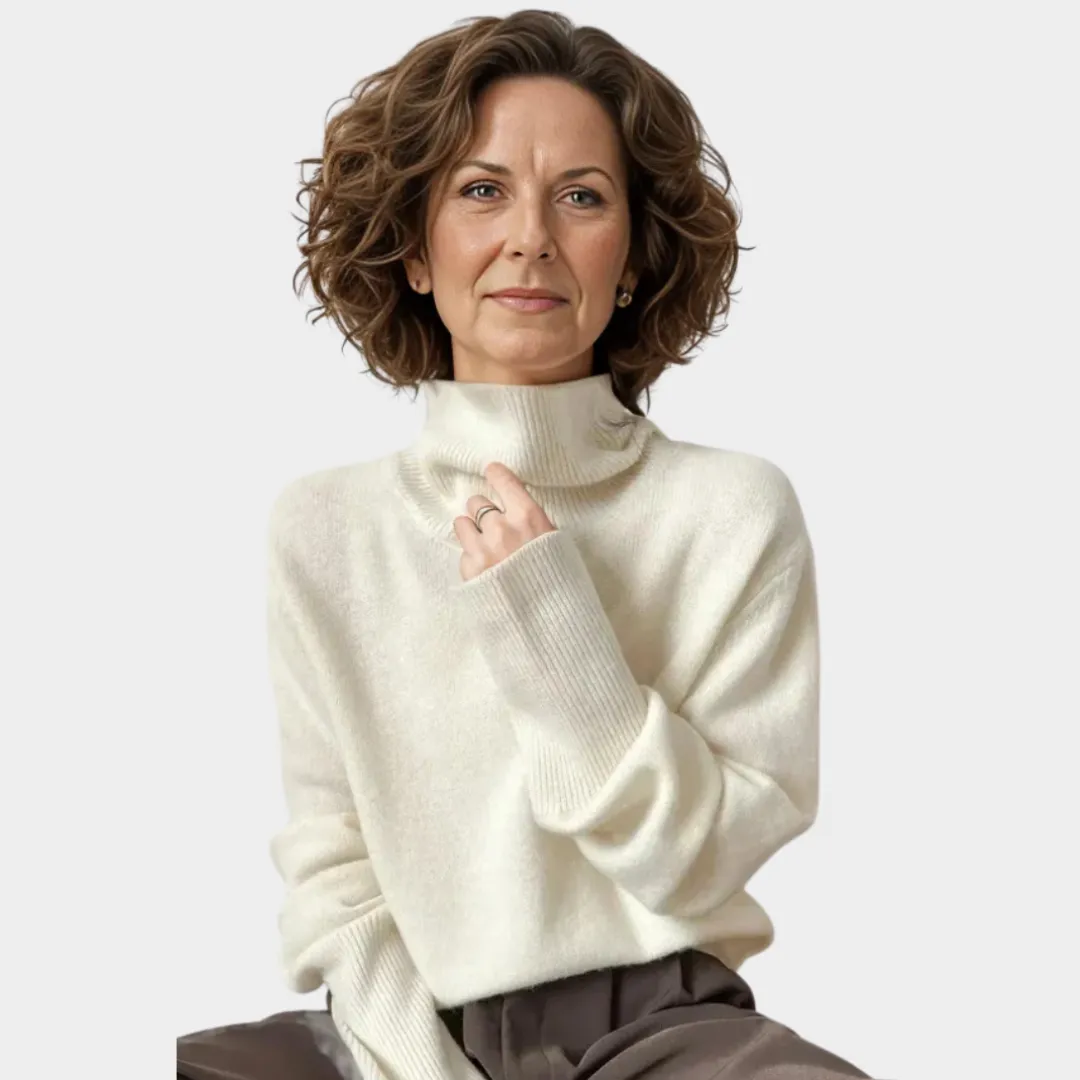 Women's Loose Cashmere Sweater  High Neck, Long Sleeves, Winter Knitwear