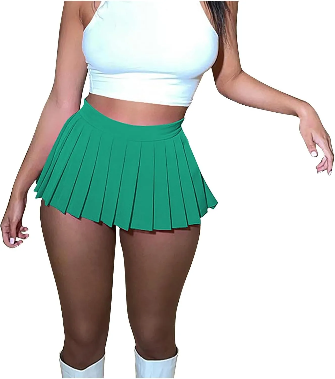 Women's Mini Pleated Skirts Sexy Trendy Solid Color Club Y2k High Wiast Stretchy Tennis Skater A-line Short Skirt