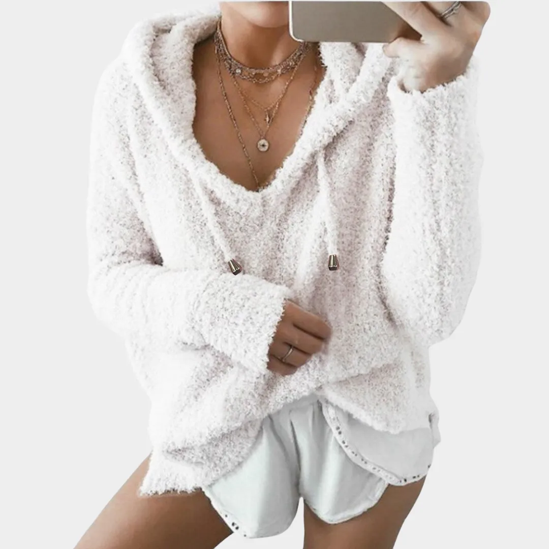 Women's Mohair Hooded Pullover  Soft & Warm  V-Neck  Loose Fit  Comfortable Knitwear  Multiple Colours