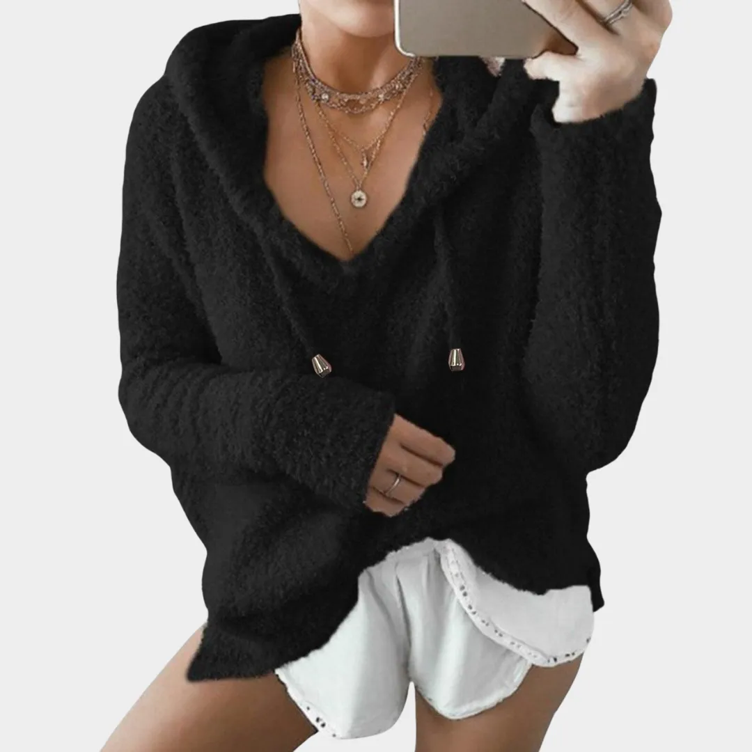 Women's Mohair Hooded Pullover  Soft & Warm  V-Neck  Loose Fit  Comfortable Knitwear  Multiple Colours