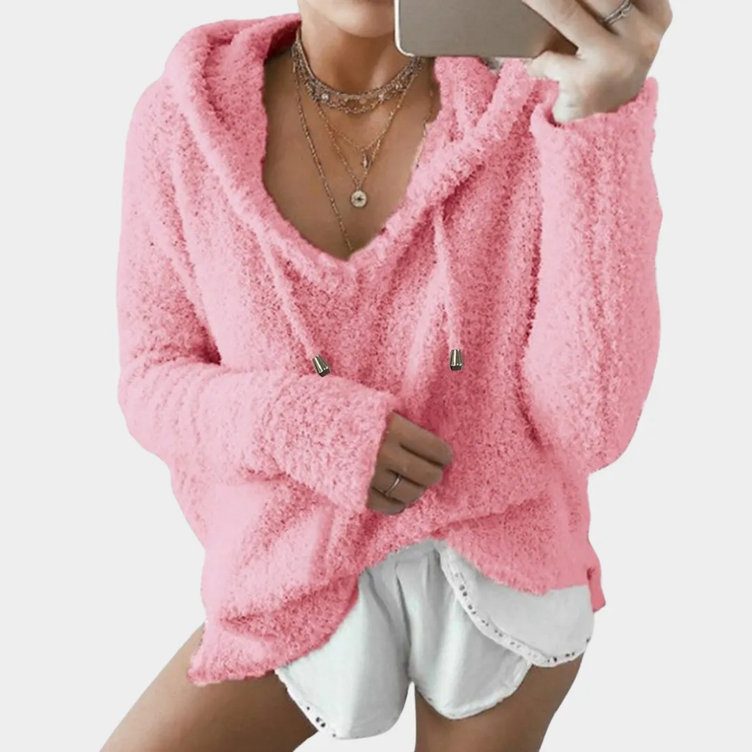 Women's Mohair Hooded Pullover  Soft & Warm  V-Neck  Loose Fit  Comfortable Knitwear  Multiple Colours