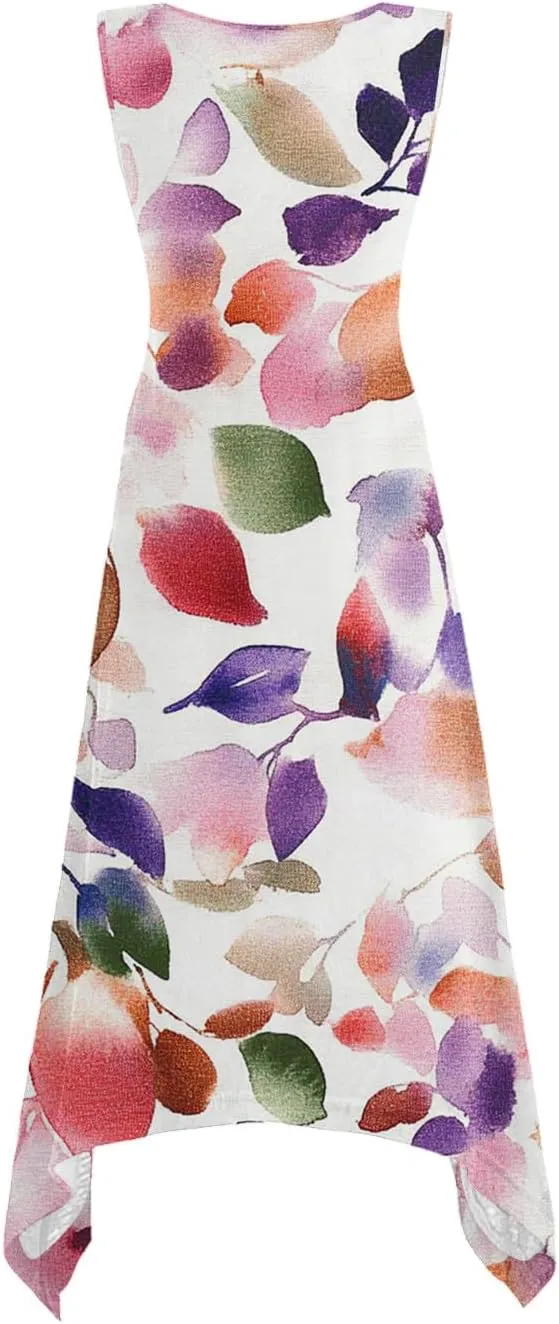 Women's Summer Tank Midi Dresses Floral Printed Sleeveless A-Line Dress Casual T-Shirt Dress Flowy Beach Sundress