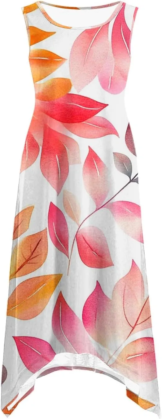 Women's Summer Tank Midi Dresses Floral Printed Sleeveless A-Line Dress Casual T-Shirt Dress Flowy Beach Sundress