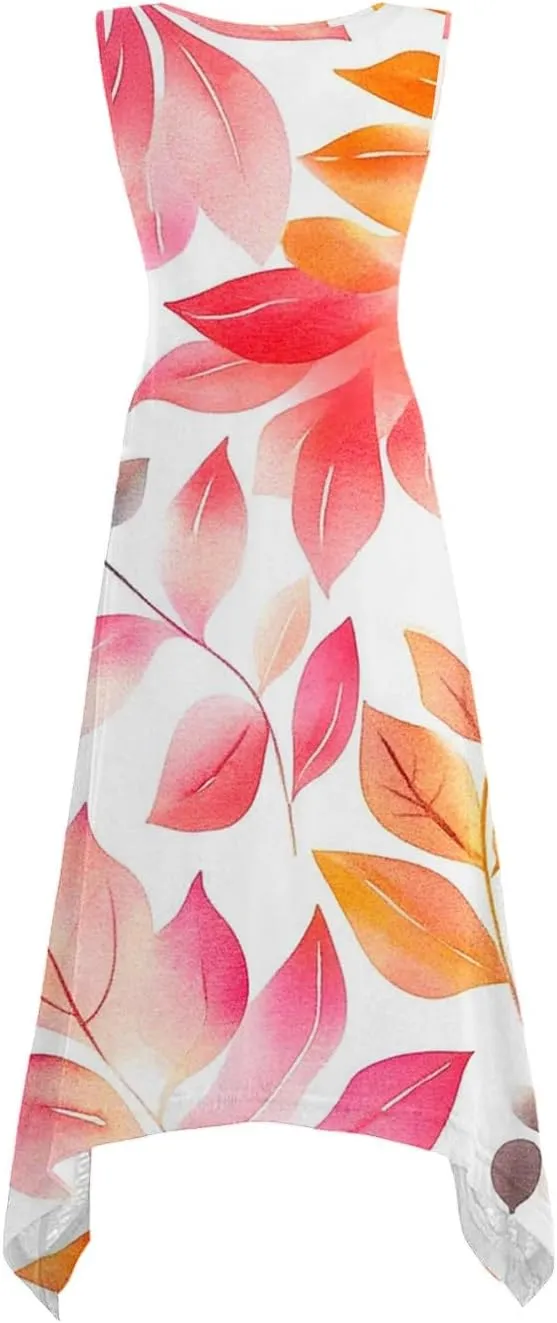 Women's Summer Tank Midi Dresses Floral Printed Sleeveless A-Line Dress Casual T-Shirt Dress Flowy Beach Sundress