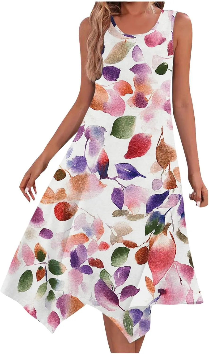 Women's Summer Tank Midi Dresses Floral Printed Sleeveless A-Line Dress Casual T-Shirt Dress Flowy Beach Sundress