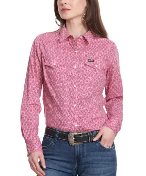 WRANGLER LADIES LONG SLEEVE DARK PINK AND WHITE WESTERN SNAP TOP STYLE 112345407(Copy)