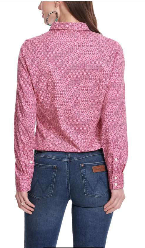 WRANGLER LADIES LONG SLEEVE DARK PINK AND WHITE WESTERN SNAP TOP STYLE 112345407(Copy)