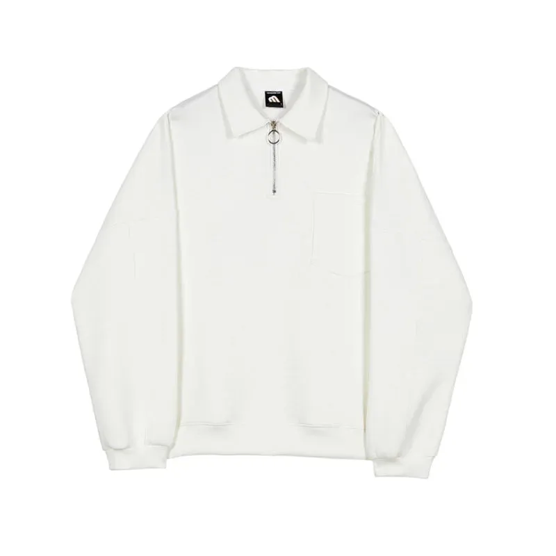 xiangtuibao  -  Lapel Men's Oversized Sweatshirt Long Sleeve Loose Single Pockets Design Pullover Tops Korean Chic Clothing Thick 2D1250