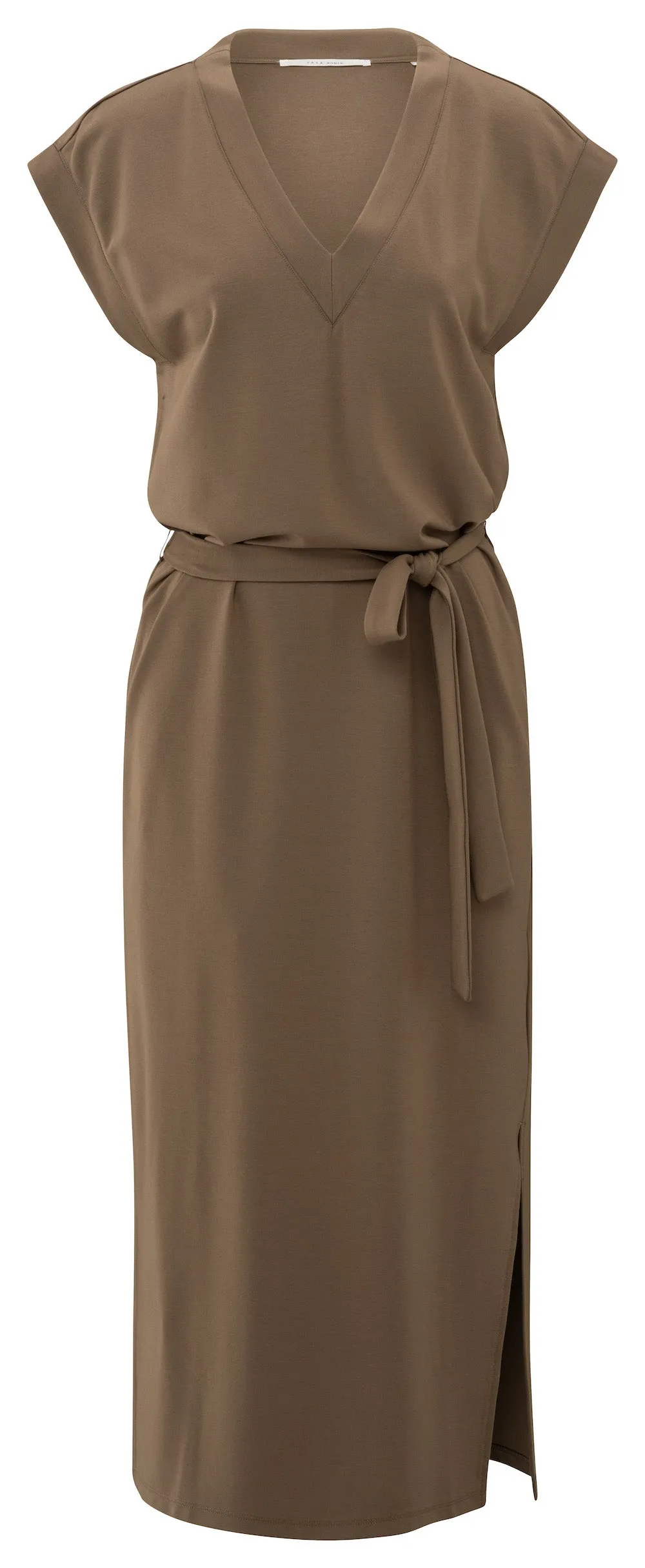 Yaya V-Neck Belted Dress - Caribou Brown