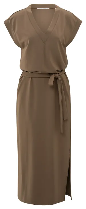 Yaya V-Neck Belted Dress - Caribou Brown
