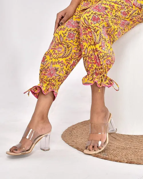 Yellow Pink Floral Cotton Loungewear Coord Set