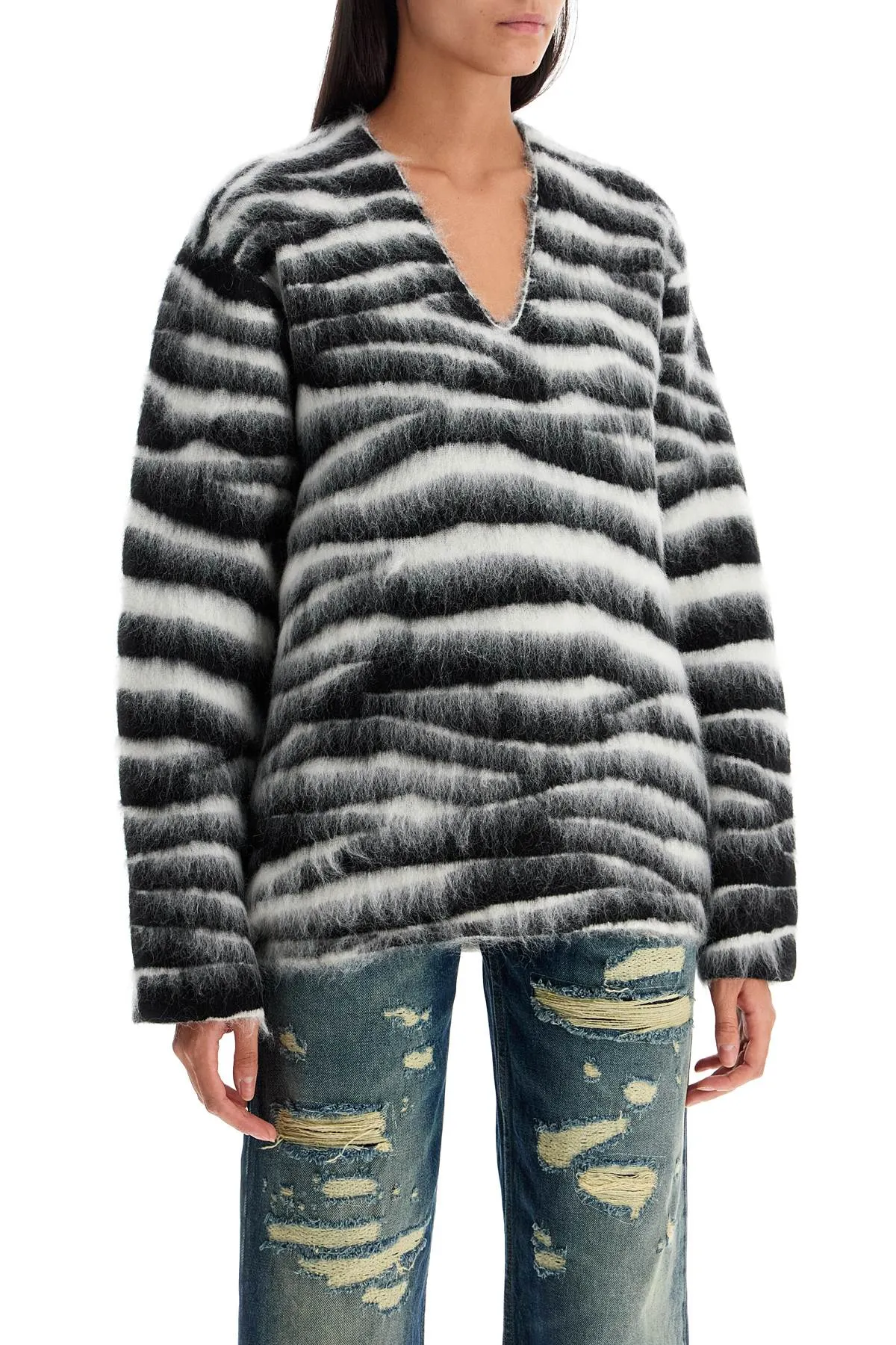 zebra print wool and mohair 2F4RTP030K30 BLACK/WHITE